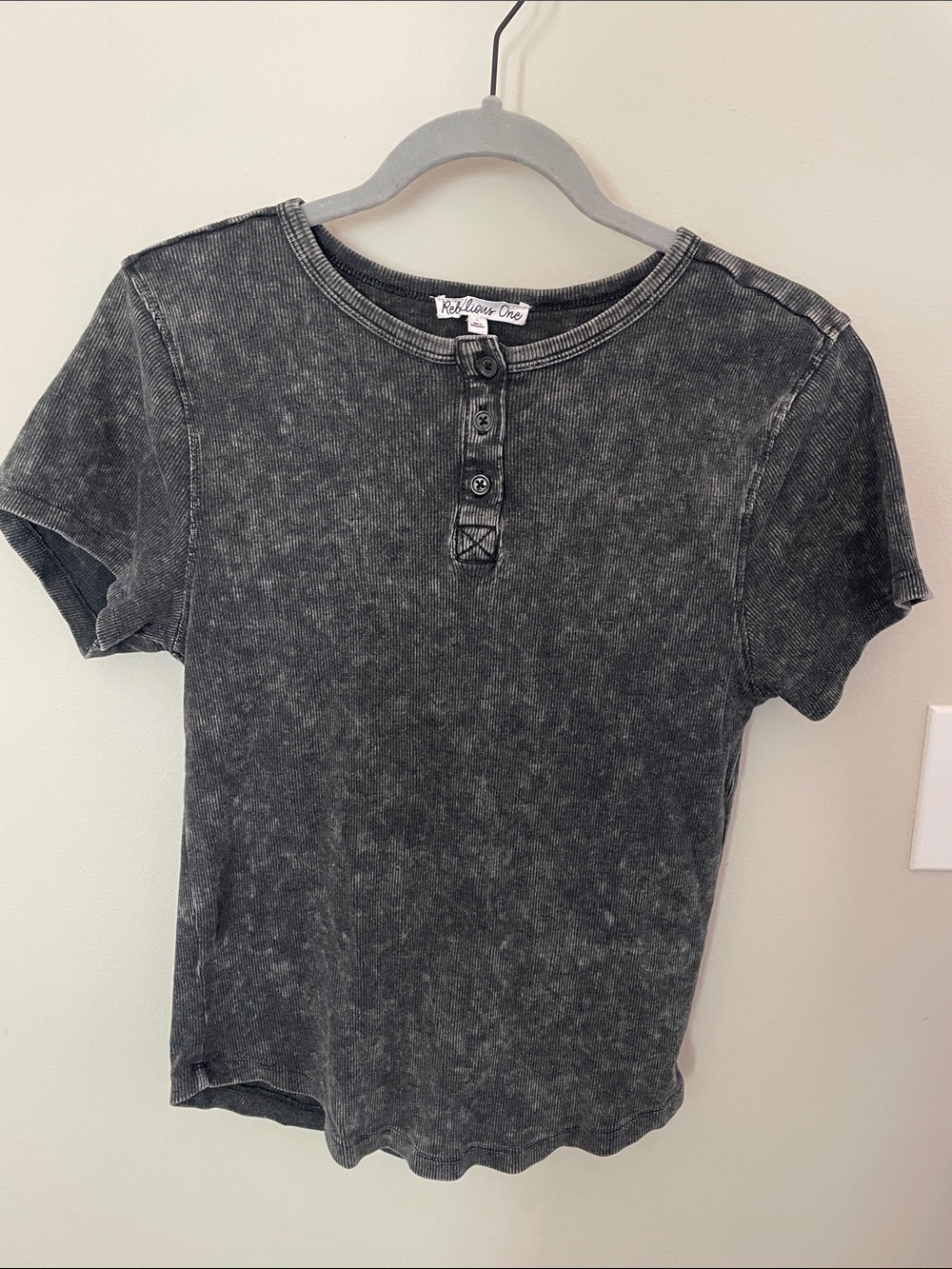 Rebellious One Mineral Wash Black Short Sleeve Henley